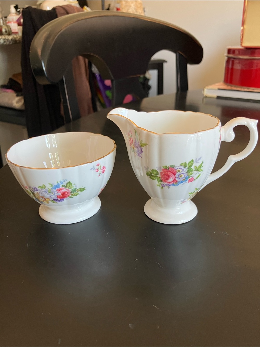 White Porcelain Floral Creamer and Sugar Bowl Set